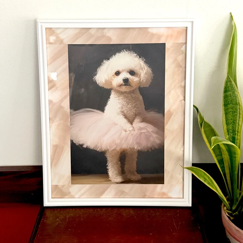 Ballet Pup Ballerina Bichon Frisé Dog Tutu Canvas Art Print Framed Wall Art